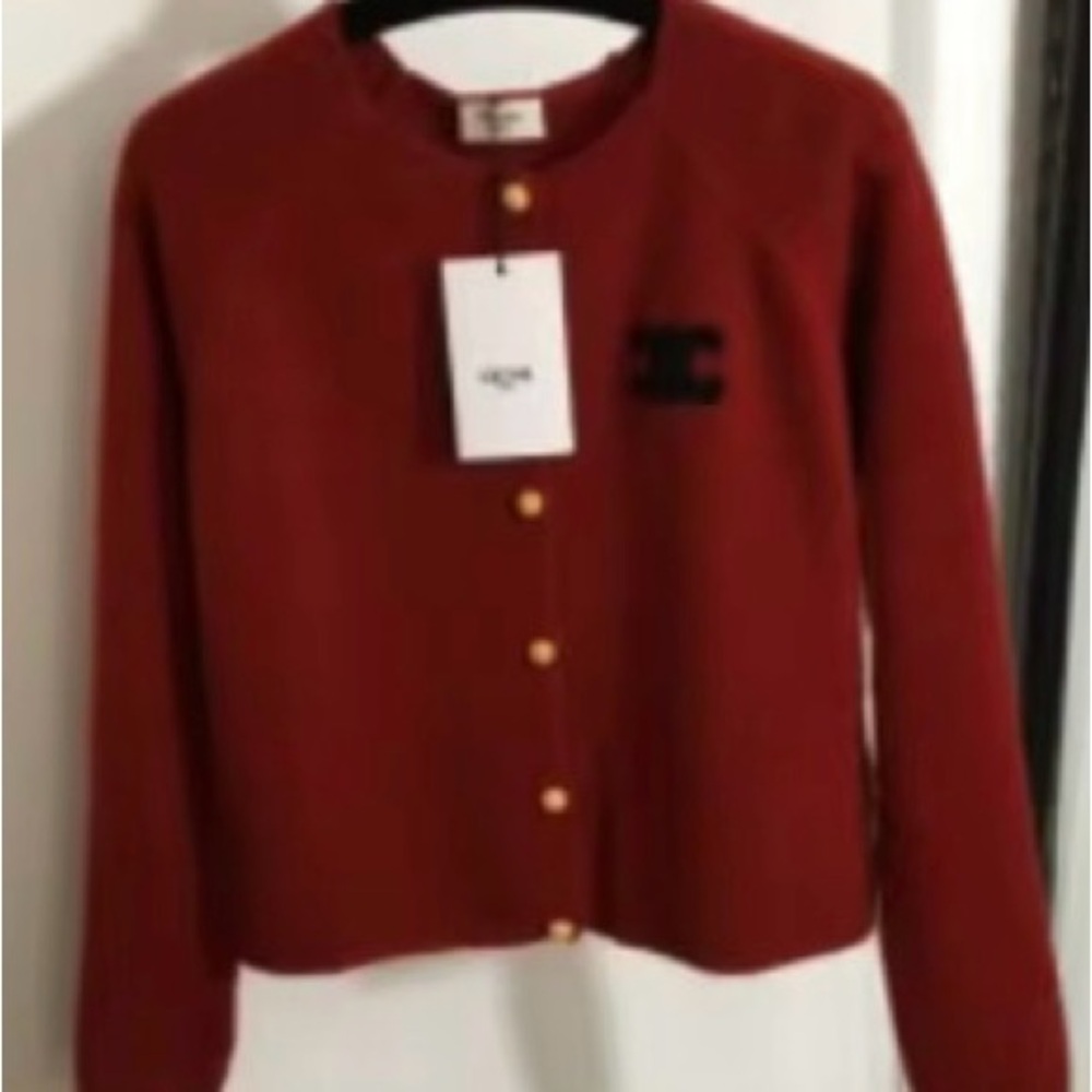 Red Cardigan with Gold Buttons